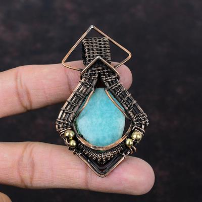 Amazonit Edelstein Anhänger Kupferdraht umwickelter Anhänger Amazonit Schmuck Handgefertigter Anhänger Kupferschmuck Geschenk für Braut Drahtwickelschmuck