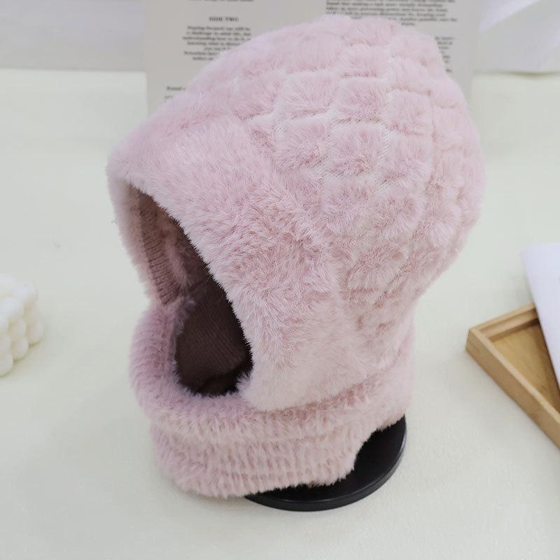Fashion Plaid Plush Warm Scarf One-piece Hat Women's Winter Outdoor Cycling Windproof Neck Cover Plush Cap
