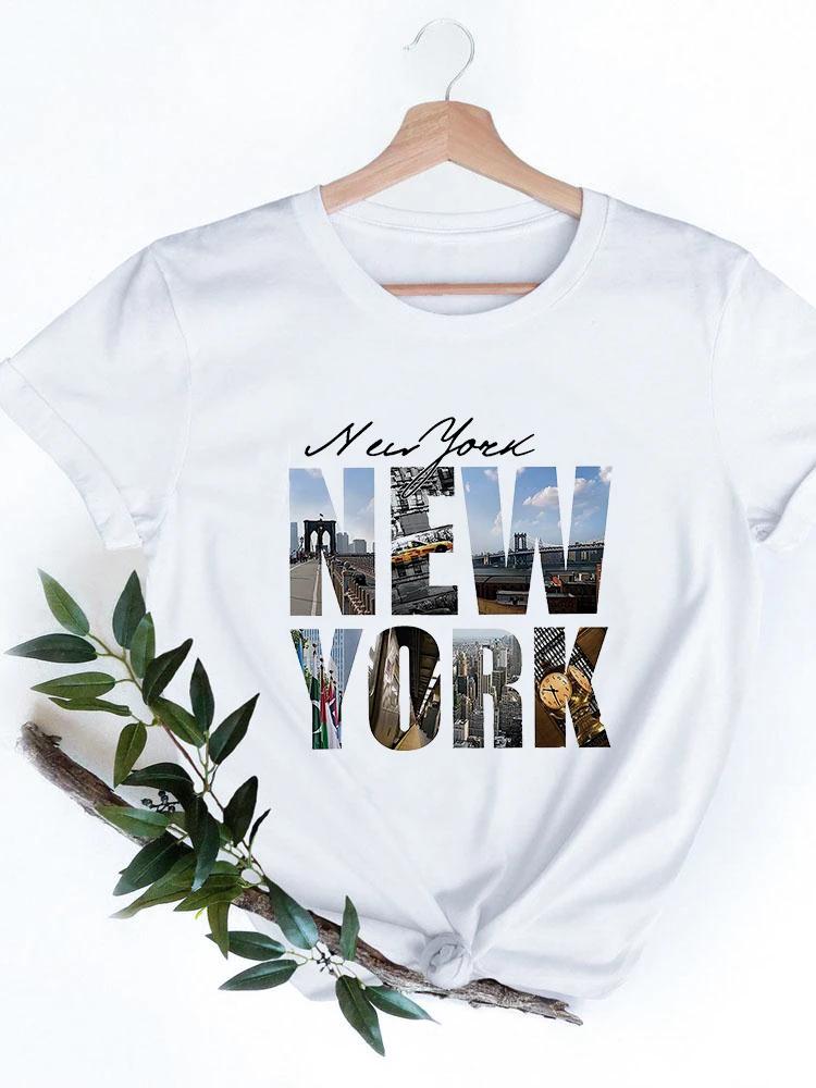 2024 Fashion Anime T Shirt Women New York City Graphic T Shirt Harajuku Kawaii Woman T Shirts Short Sleeve Femme Tops Tees