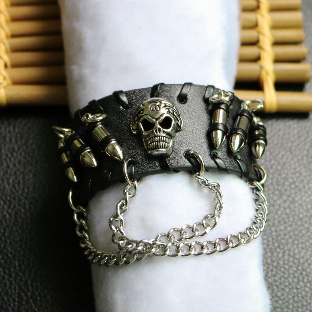 European-American Punk Skull Rivet Leather Men's Bracelet