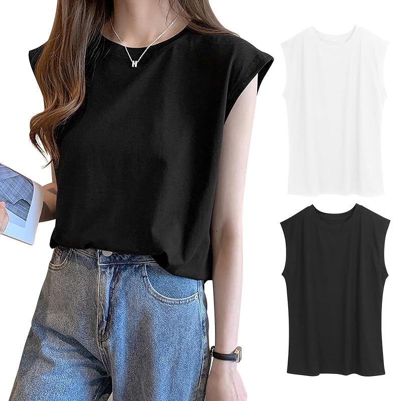 

[PALAME] tank top ladies T-shirt Plain color crew neck [Show off your slender arms, look relaxed, and coordinate freely] sleeveless t-shirt french