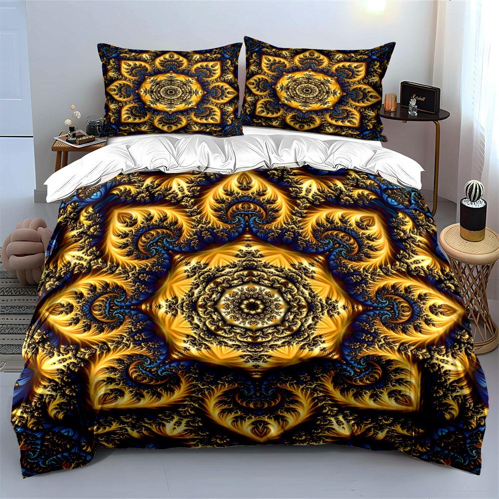 Golden Fractal Elegance. Bedding Sets Duvet Covers Pillowcases(1* Duvet Cover 2* Pillowcases Without Duvet Insert)