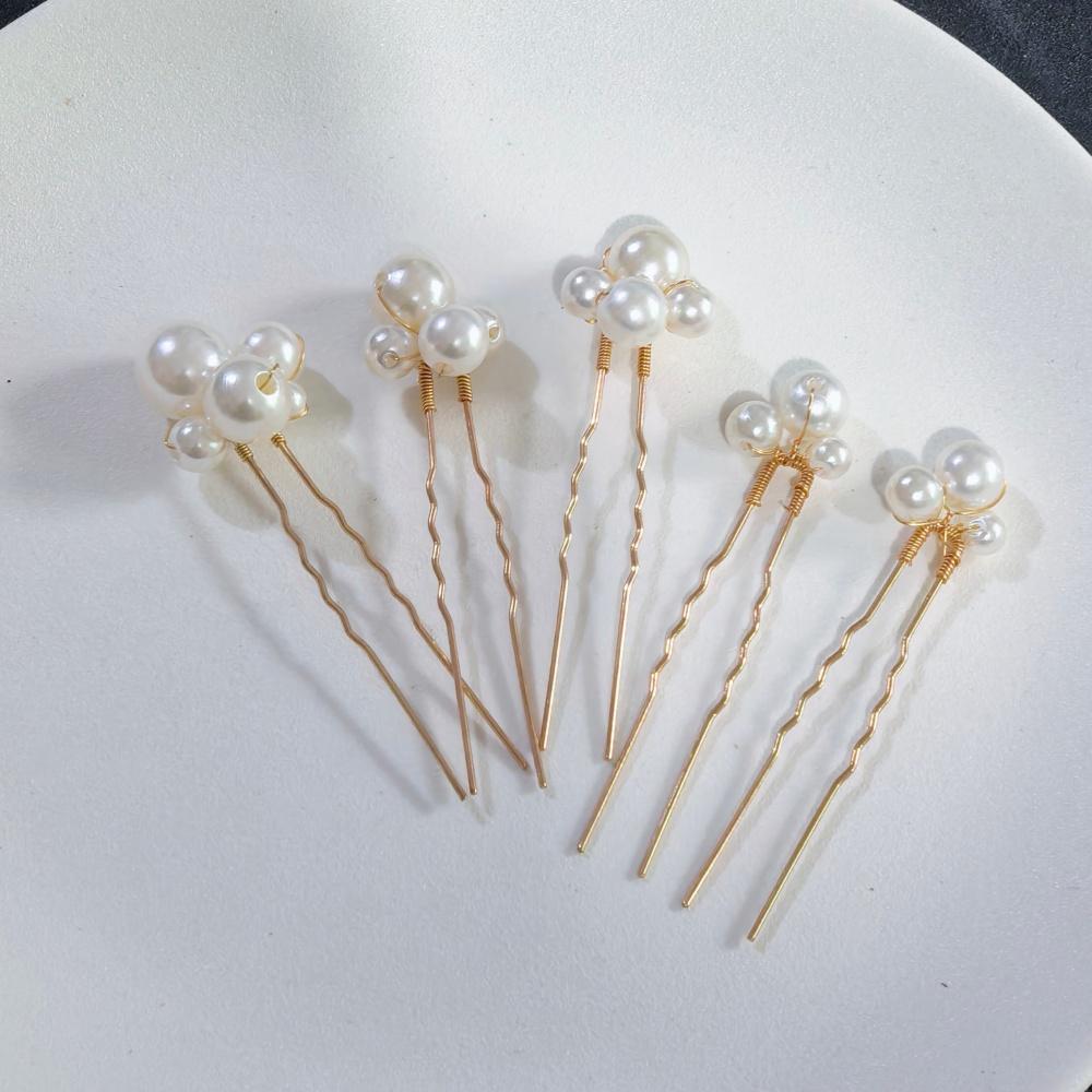 Pearl Crystal Hair Pins Comb Set Bridal Wedding Hair Accessories Handmade U-shaped Hairpins air Comb for Bridesmaids,Prom