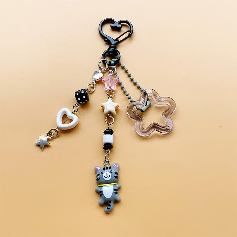 

Y2K Aesthetic Phone Lanyard Keychain Cartoon Cat Keyring Sweet Girls Bag Pendant Decoration Backpack Ornament серый