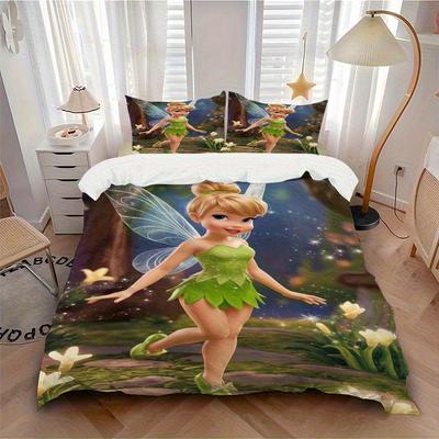 3pcs Tinkerbell Fairy Wings Print Bedding Set (1 Cover + 2 Pillowcases, Without Inserts), S075