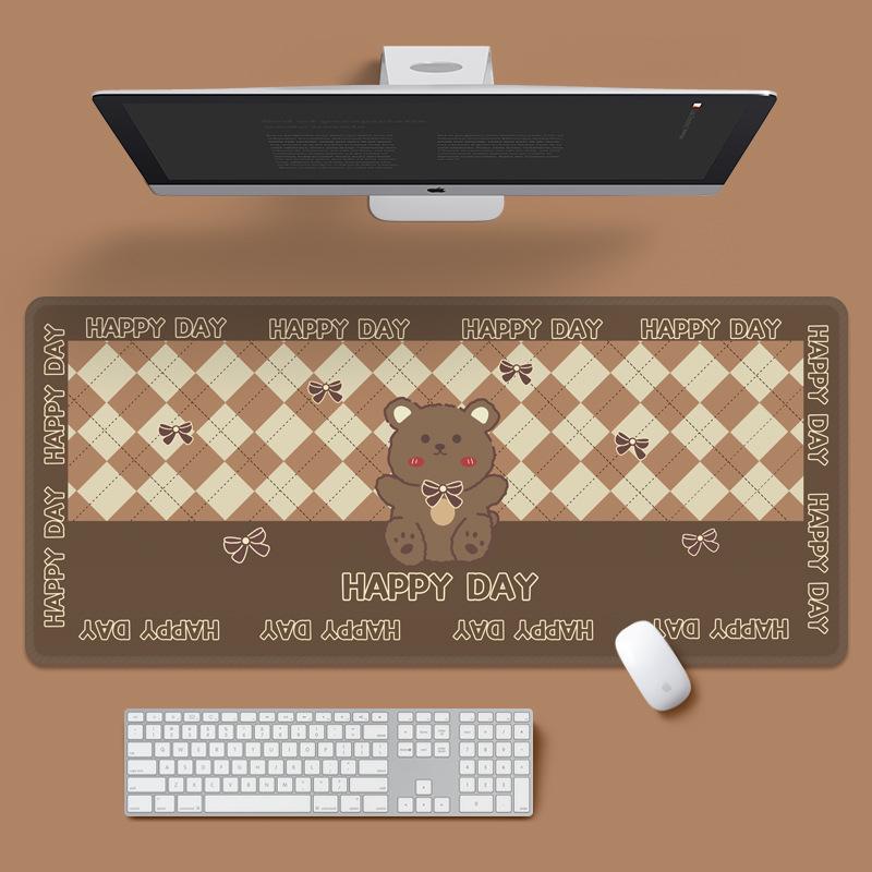 Extra Large Cute Checkered Mouse Pad, Flower Bear Design, Desk Mat for Laptop and Keyboard