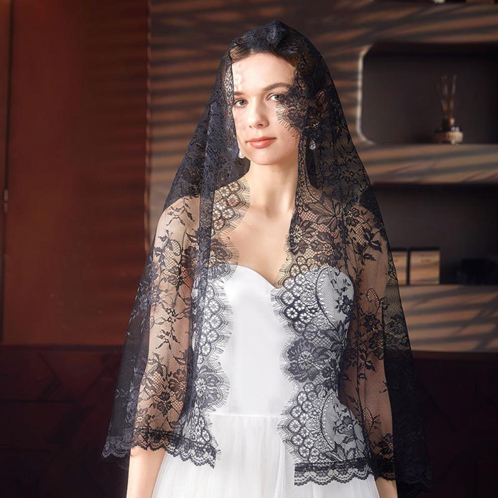 

Mid-Length Catholic Veil Black White Wedding Veils Elegant Women Shawl чёрный