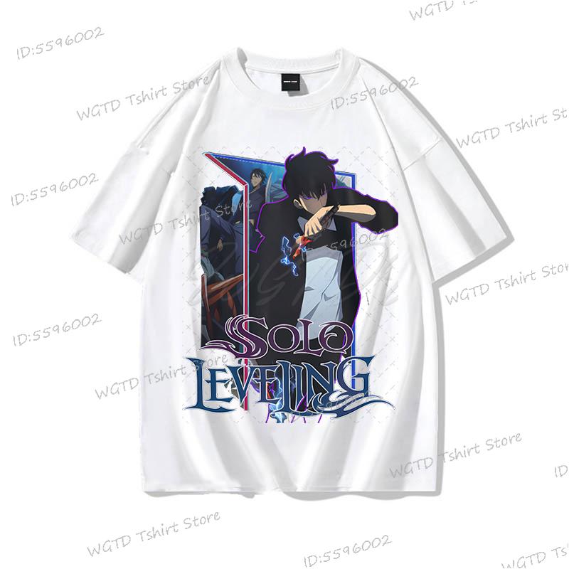 Anime Solo Leveling T Shirt Vintage Sung Jin Woo T-shirts Men Women Cotton Streetwear Short Sleeve Manga Solo Leveling Tops Tees