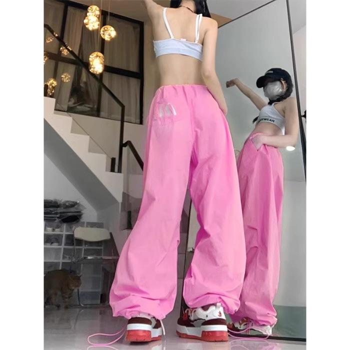 

Женские розовые летние брюки палаццо из хлопка и льна - Свободные, длиной в пол, с низкой посадкой, карго L розовый