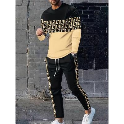 Spring Autumn Men's Sweatshirt 2 Neutral 3D Printed Simple Striped Crew Neck Sweatshirt And Pants Fashion Casual Tracksuit