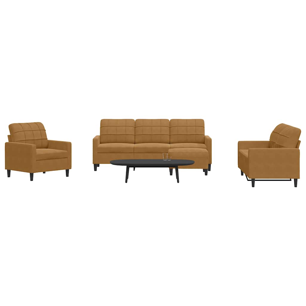 4 Piece Velvet Sofa Set with Cushions Brown