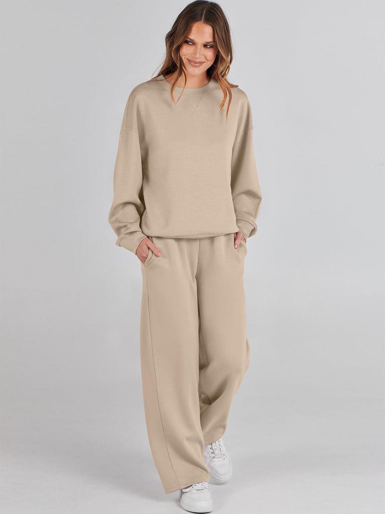 European-American Autumn/Winter Crew Neck Pullover & Long Pants Women's Fashion Set