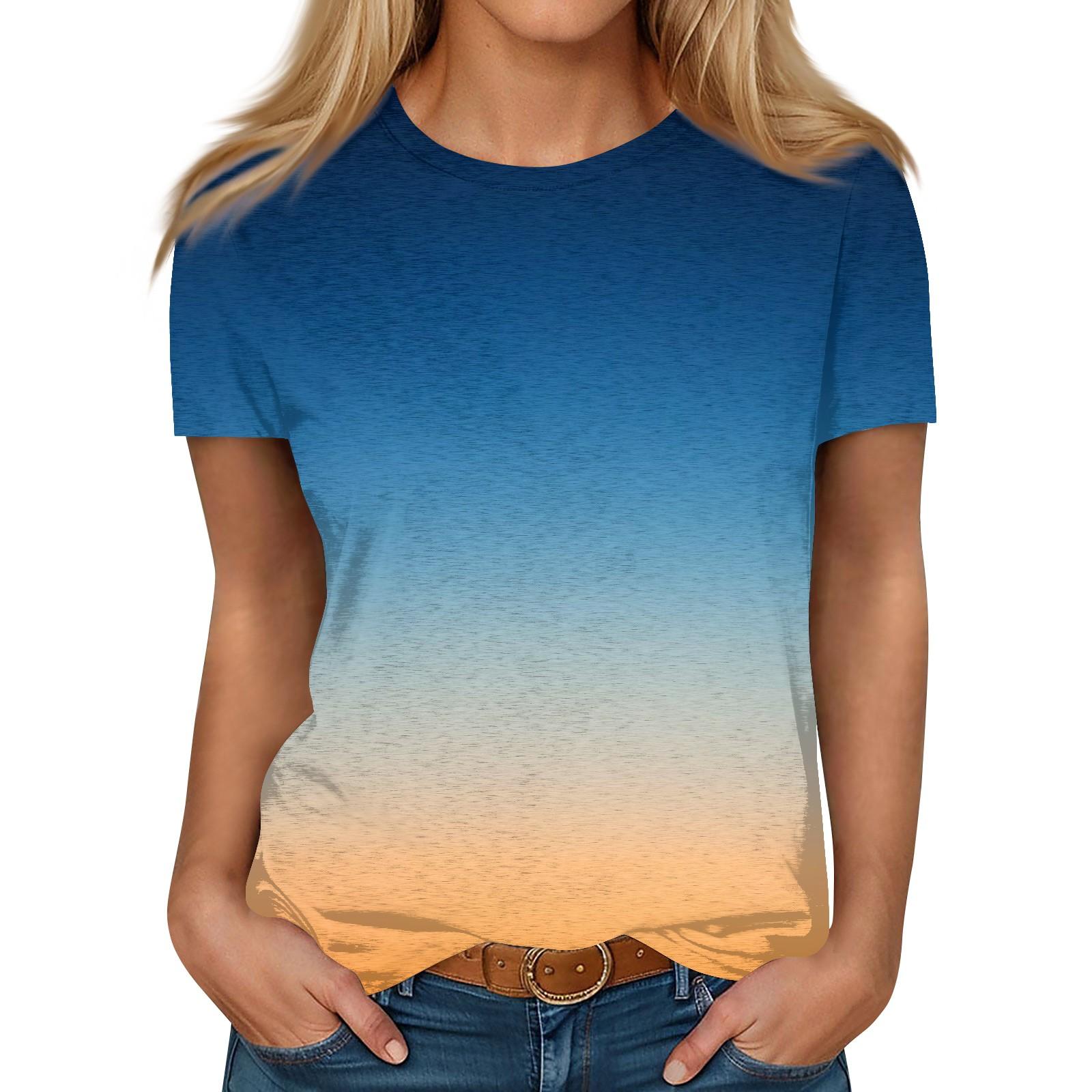 

Женская повседневная футболка с круглым вырезом и короткими рукавами с принтом L тёмно-синий