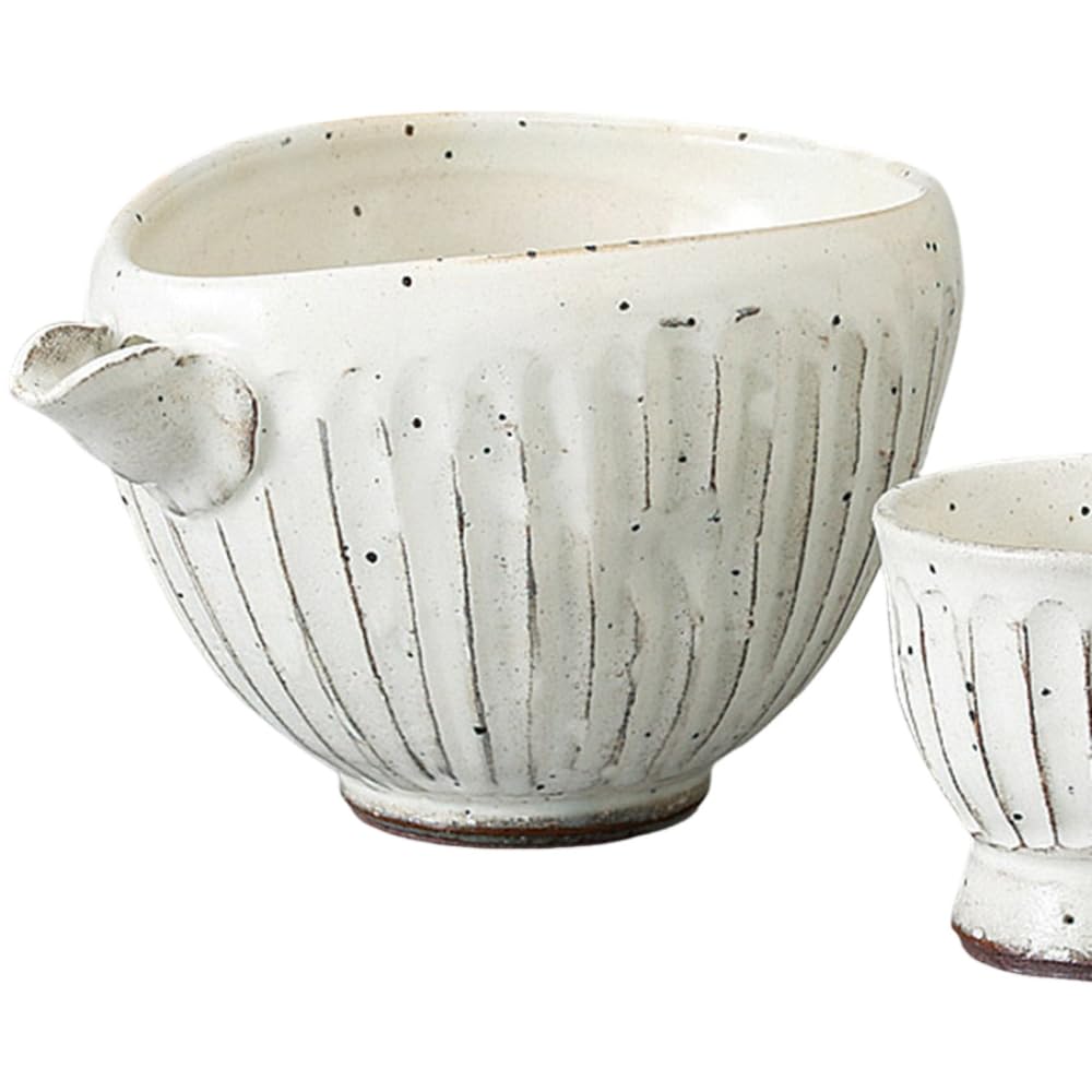 Sake Tokkuri and Ochoko Diameter x x Height Kohiki Faceted Katakuchi Chilled Sake Mino Suitable for Hot Cold and Japanese Sake Ale-net Set, (Cupcake)