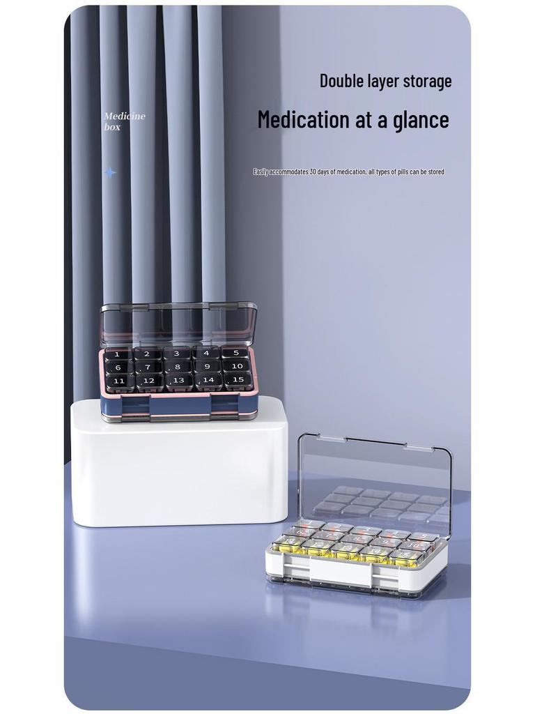 Large Capacity 30-Day Portable Pill Organizer and Dispenser