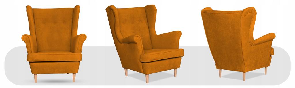 Fotel uszak skandynawski welur Hunter Family Meble musztardowy
