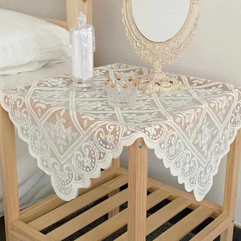 White Floral Lace Table Cloth Aesthetic Portable Party Living Room Desktop Decor Ins Style Retro Picnic Cloth Background Daily