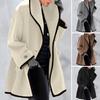Ladies Coat Color Matching Loose Single Button Thick Warm Long Sleeve Loose Hooded Woolen Coat Female Winter Outerwear