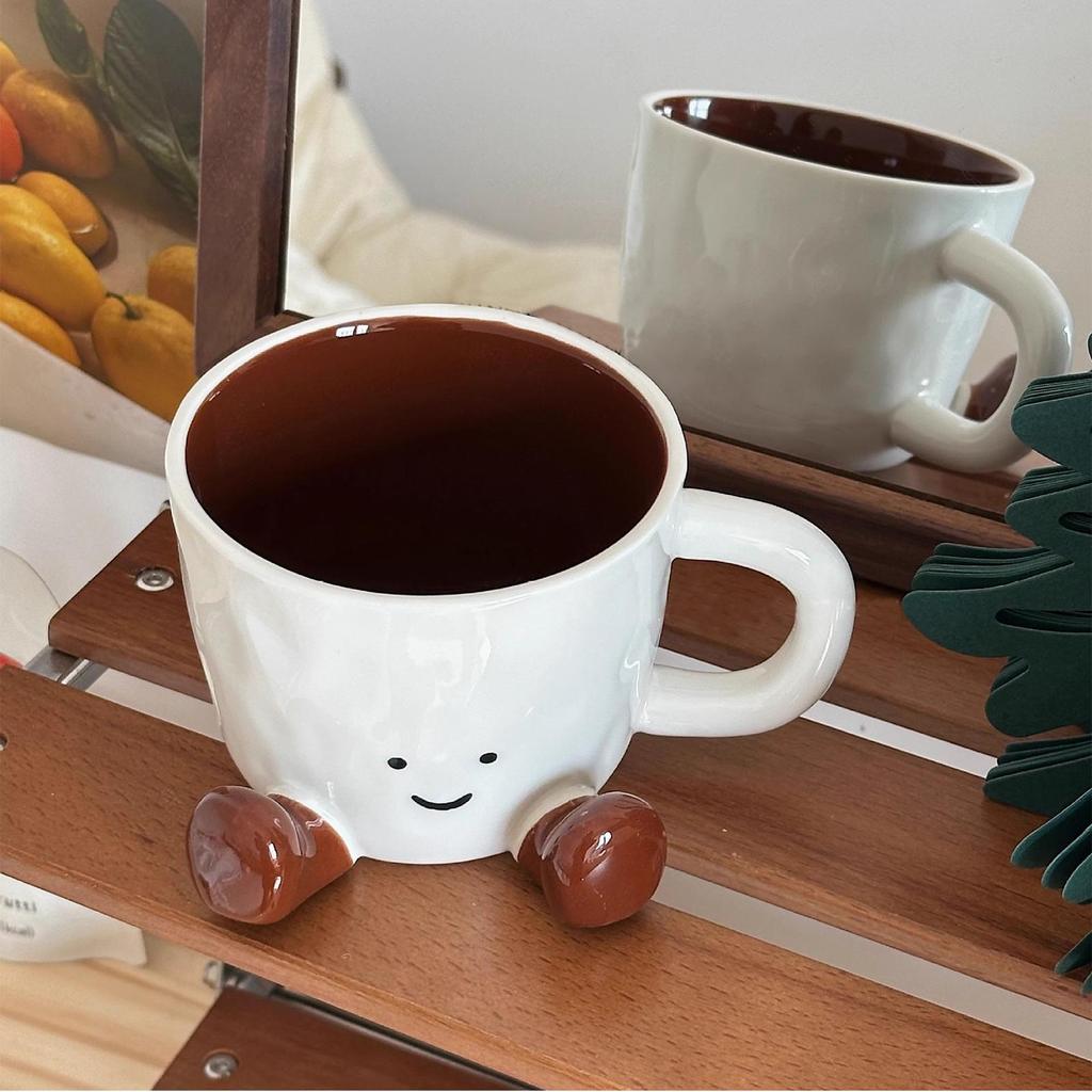 Cartoon Coffee Mug With Handle Ceramic Coffee Cup Charming Face With Cute Feet Water Cups Birthday Gifts Office Home Decor