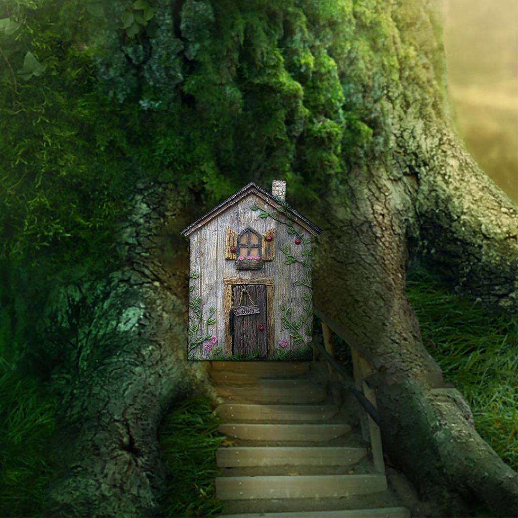 Miniature Fairy Door Figurines Statues for Outdoor Yard Art Garden Tree Decor Accessories With Engraved Design Fairy Garden Door