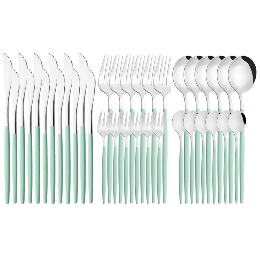 36Pcs Black Gold Cutlery Set Mirror Silverware Stainless Steel Dinnerware Dessert Knife Cake Fork Spoon Tableware Flatware Kitchen Wedding Accessories