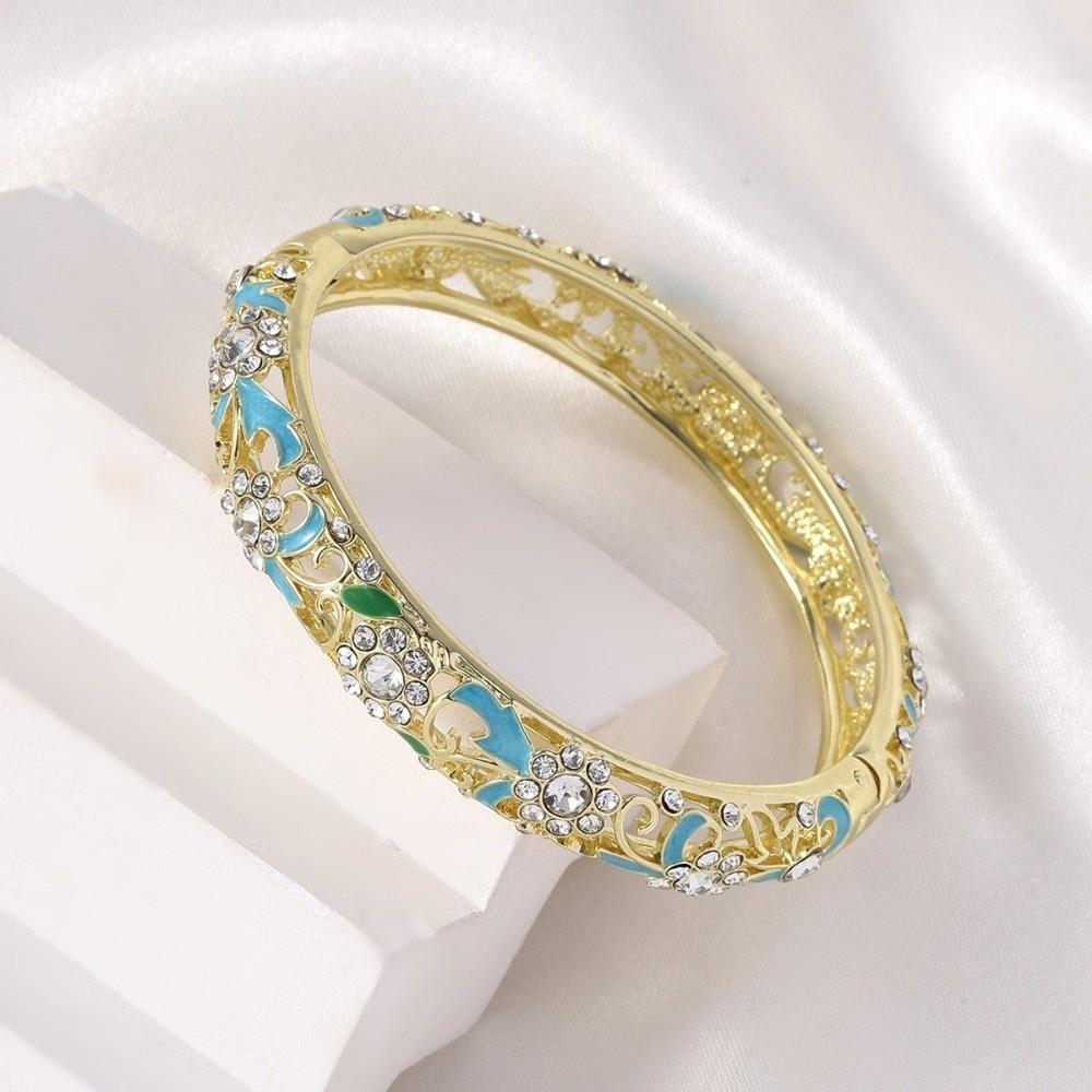 Rhinestone Vintage Cloisonne Bangle Hollow Women's Hand Bracelet  Jewelry Gifts