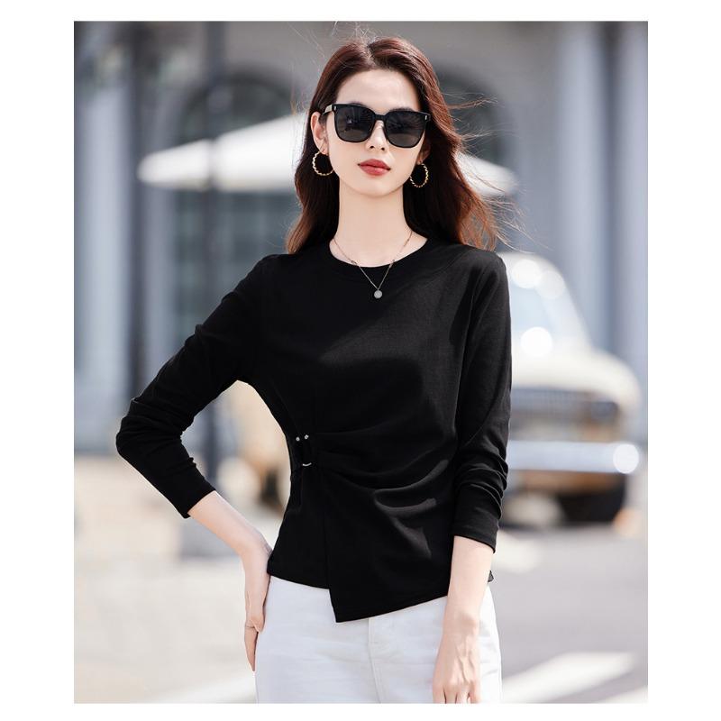 Spring and Autumn Irregular Long Sleeve T-Shirt Women's Simple Slim Fit Versatile Slim Top