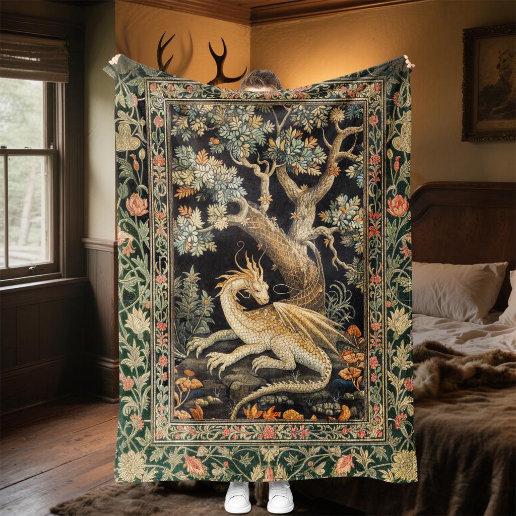 1pc Medieval ornate Baroque dragon blanket, al season lightweigh Poster blanket home office outdoor nap multifunc Poster blanketional blanket