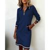 Fall Winter Women's Casual Color Block Dress Zip Collar Long Sleeve Pockets Dress European American Style