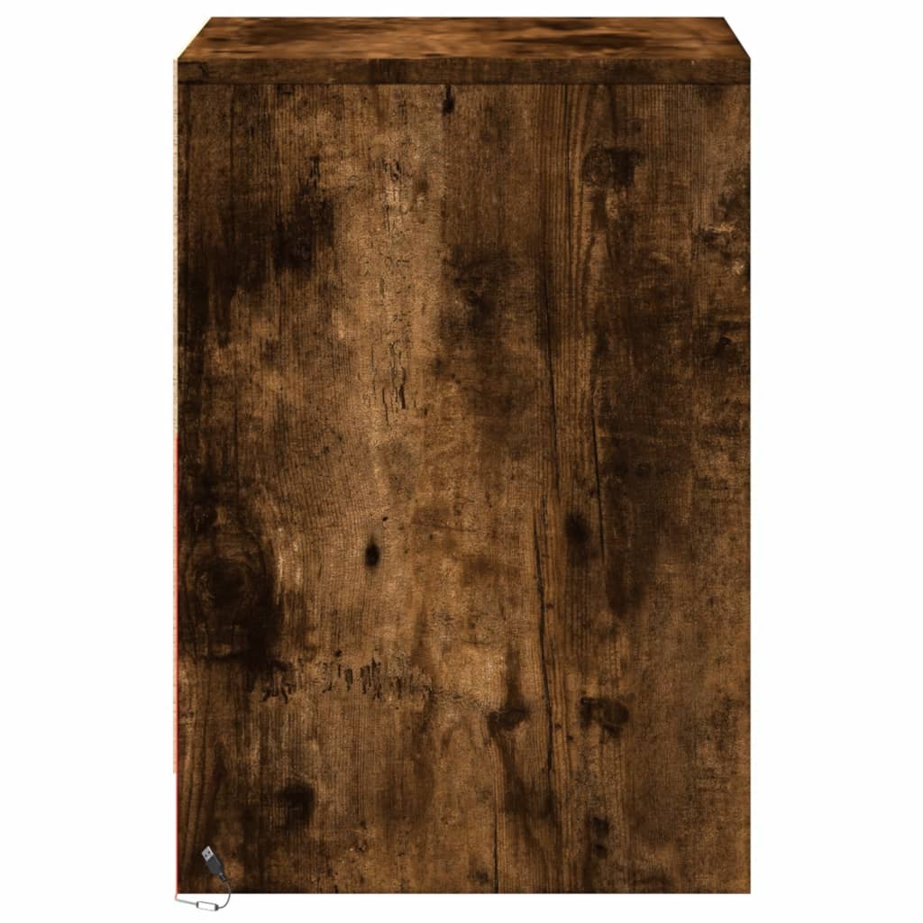 Vidaxl Bedside Tables with LED Lighting, 2 Pcs., Smoked Oak
