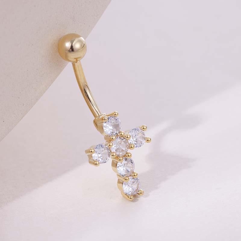 Cross Design Crystal Dangle Belly Ring 1Pcs Comfortable Stainless Steel Navel Piercing Jewelry for Daily
