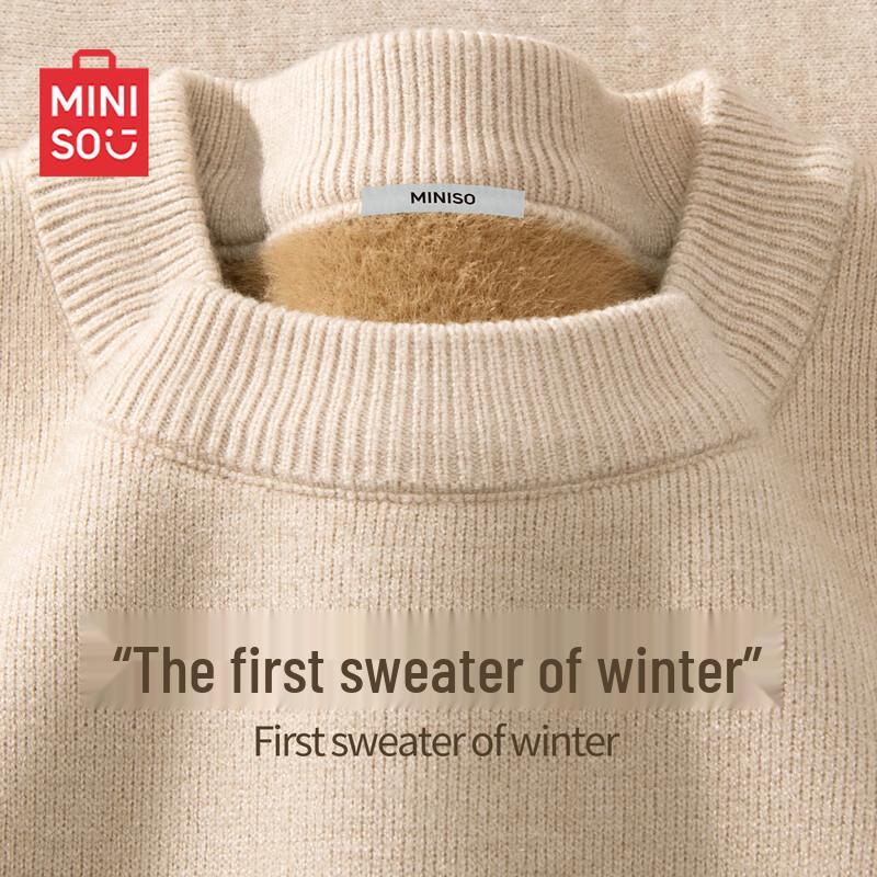 MINISO Men's Fleece-Lined Round Neck Sweater
