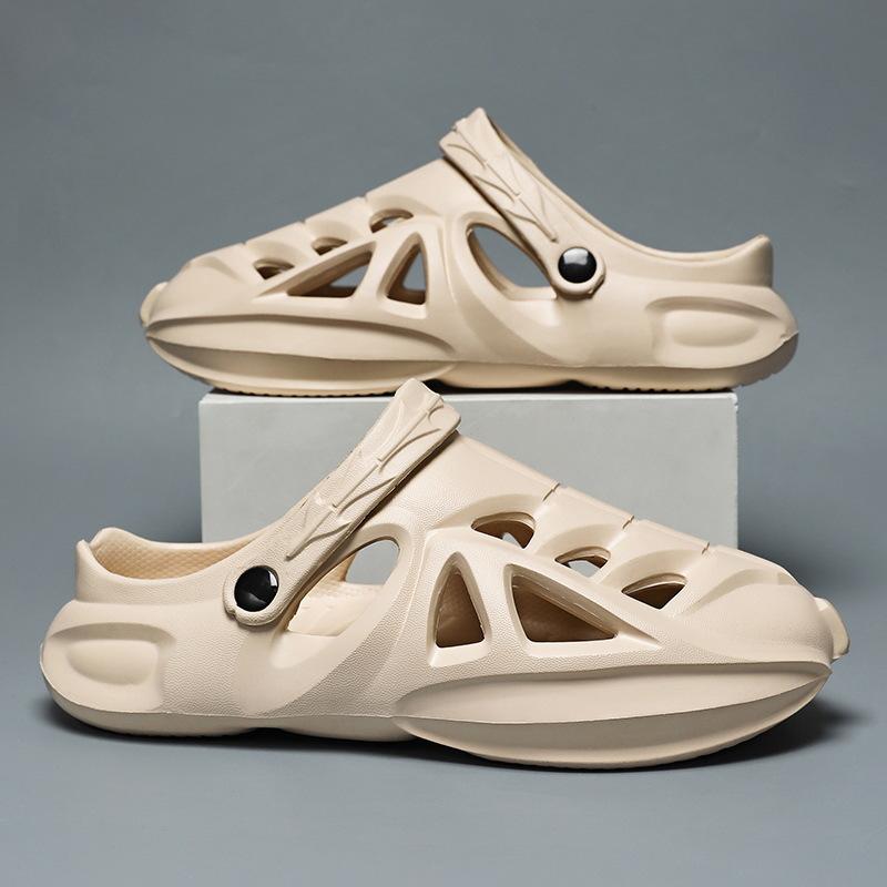 Hole Shoes Men's Summer Outer Wear Hollow Breathable Personalized Beach Shoes Soft Sole Non-slip Wear-resistant Dual-purpose Bag Head Cool Slippers