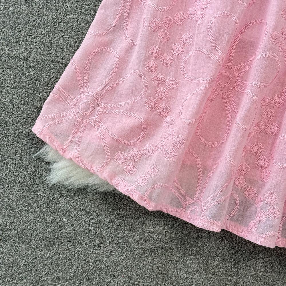 Fashion Dress for Women Square Collar Puff Sleeve A-line Floral Texture Vestido Womens Solid Color Folds Dresses Summer Dropship