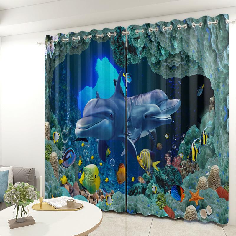 Ocean Curtain Bedroom Living Room Balcony Blackout Curtain Office Hotel Insulation Curtain