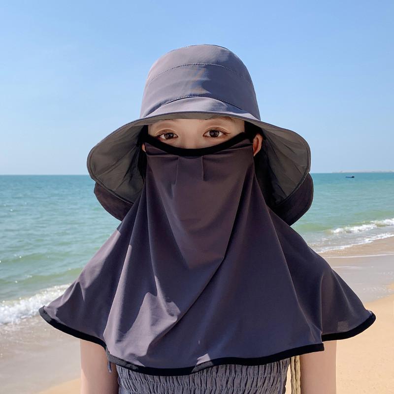 Summer Sun Protection Hat With Face Mask Set For Women Outdoor Shade Uv Blocker