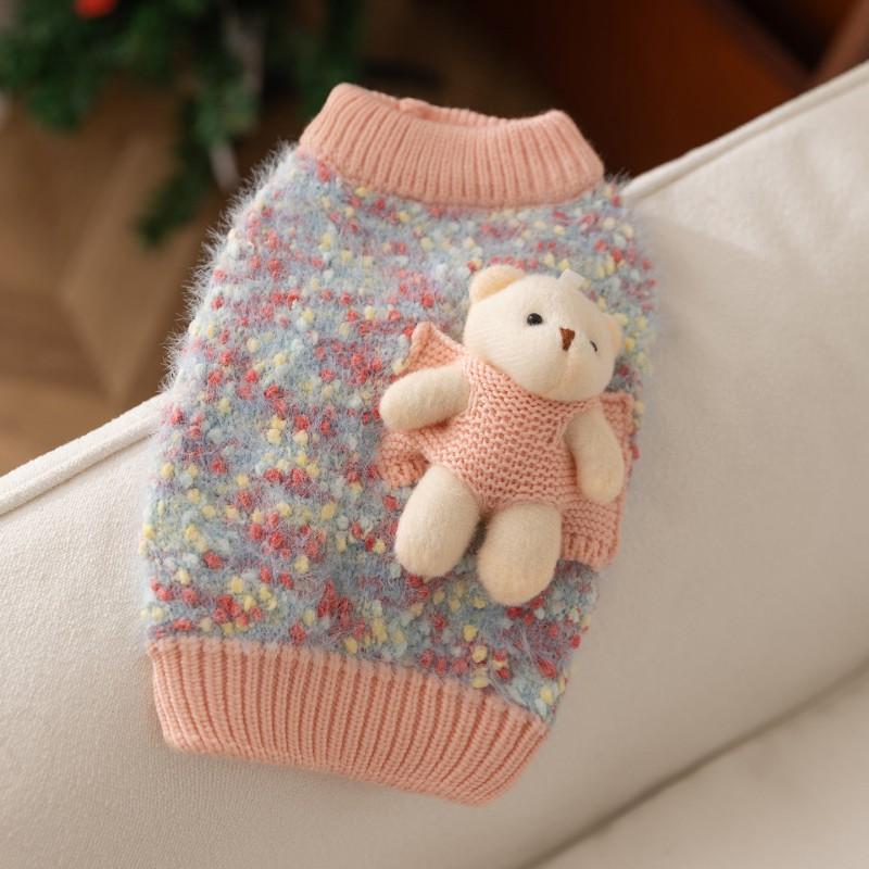 Pet Dog Sweater Winter Small Bear Print Knit Jumper Bichon Frise Teddy 4-Legged Warm Coat