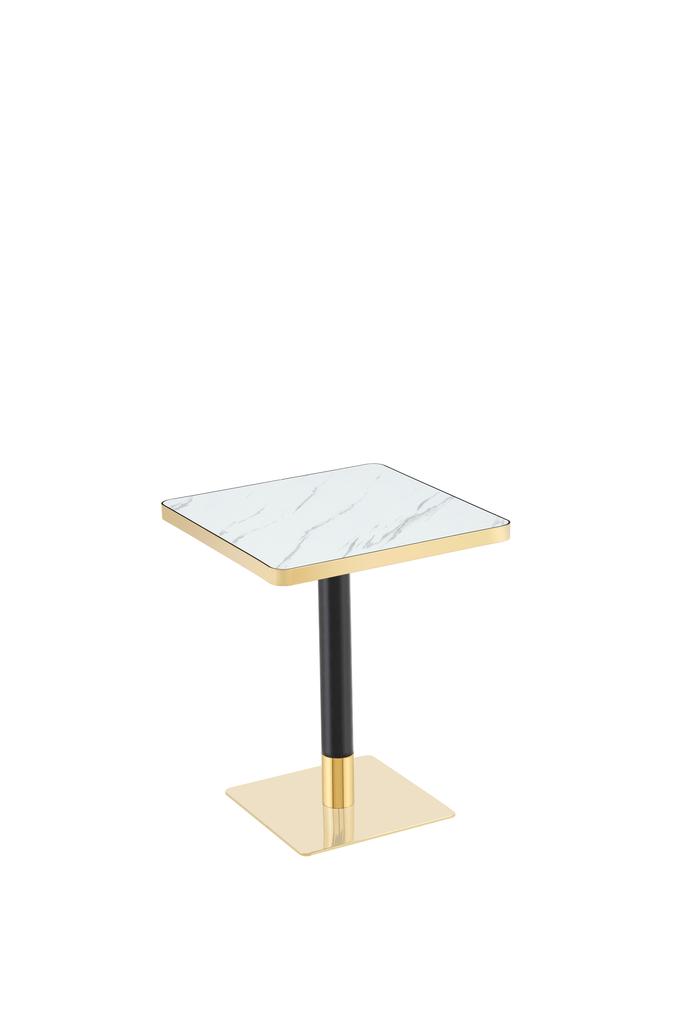 Square Dining Table UV Panel Marble Look Metal Frame Modern