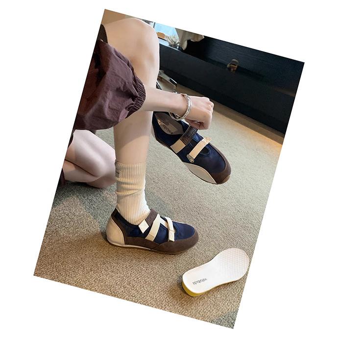 Water drop hollow double Velcro color matching ballet casual shoes leather soft sole not tired feet thin round head flat sole single shoes