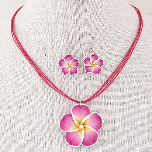 Sweet And Rich Flower Wax Rope Temperament Necklace Earring Set, Necklace Set
