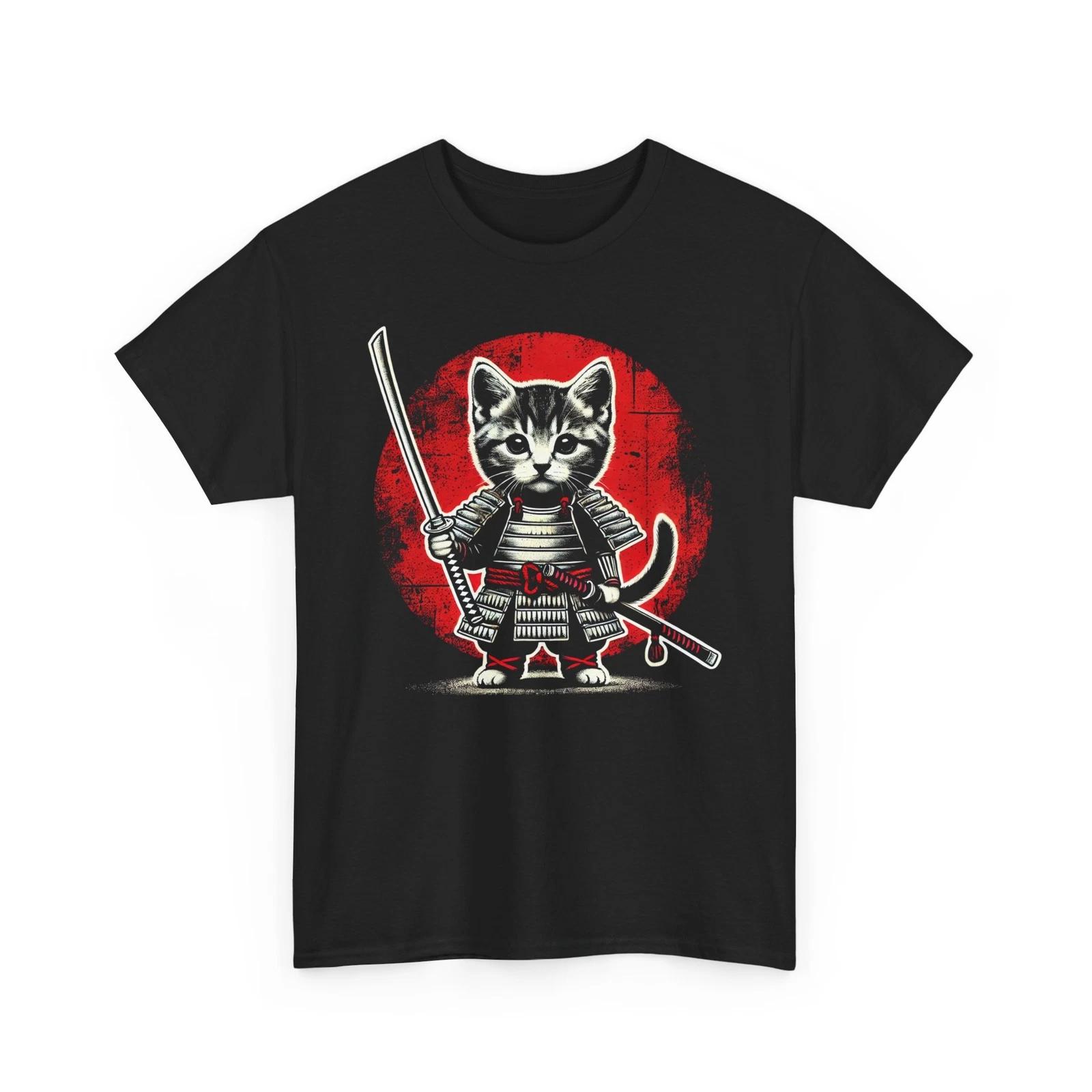 Japanese Samurai Kitten Ninja T-Shirt | Funny Japanese Cat Warrior Shirt 2XL