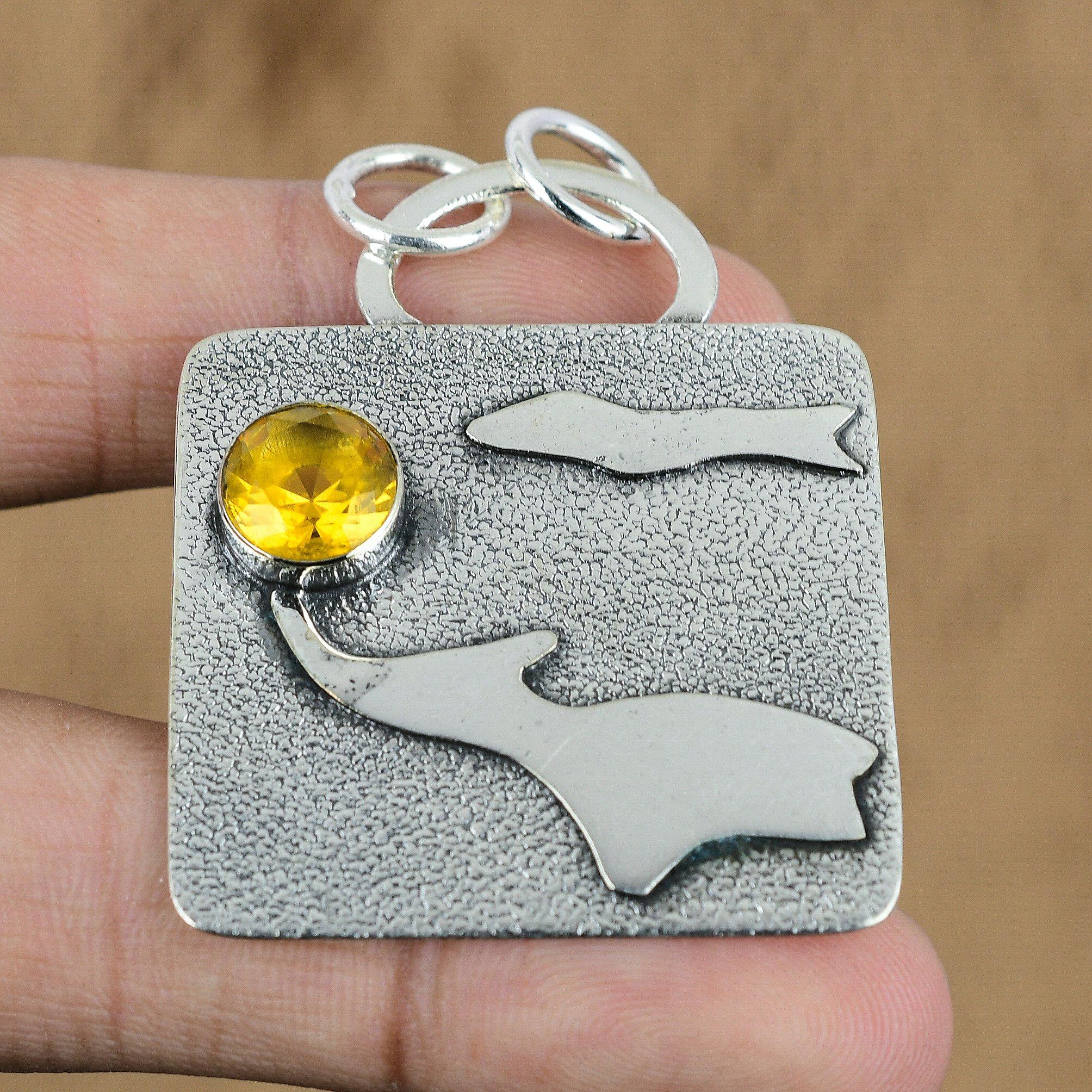 

Natural Citrine Gemstone Pendant 925 Sterling Silver Indian Jewelry For Girls