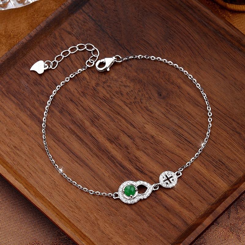 Auspicious gourd natural jadeite jewelry S925 sterling silver bracelet women s new Chinese fashion retro high-end fashion gift 925 silver