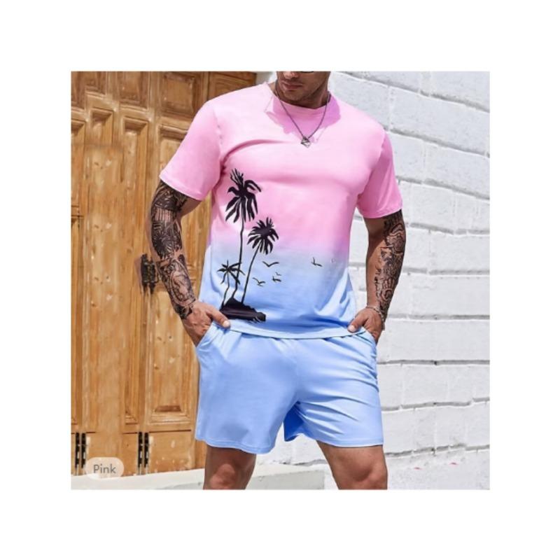 

2-piece Men s Coconut Tree Silhouette Printed Summer Clothing Set XL