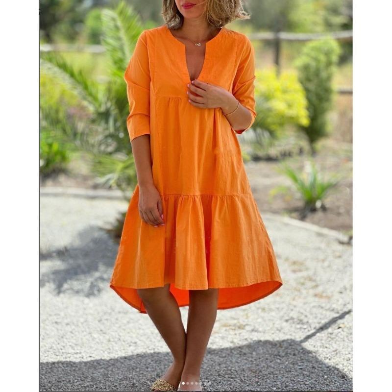 BITCED Fashion Summer Spring Solid Color Print 1/2 Sleeves V-Neck Casual Dresses