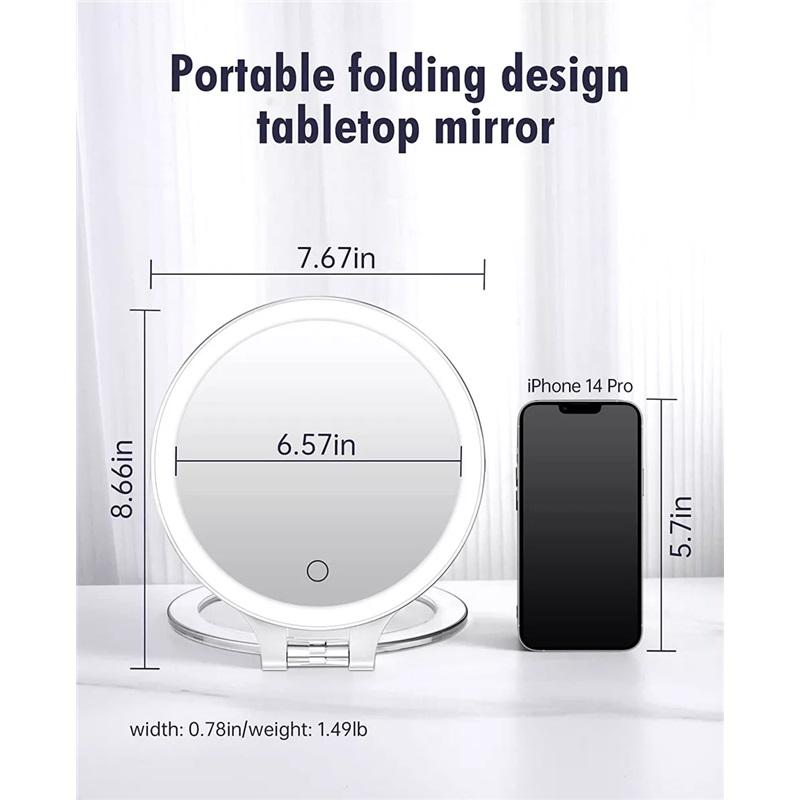 Foldable Makeup Mirror Touch Screen Makeup Mirror 3 Colors Light Modes Cosmetic Mirrors USB Rechargeable Folding LED Mirror