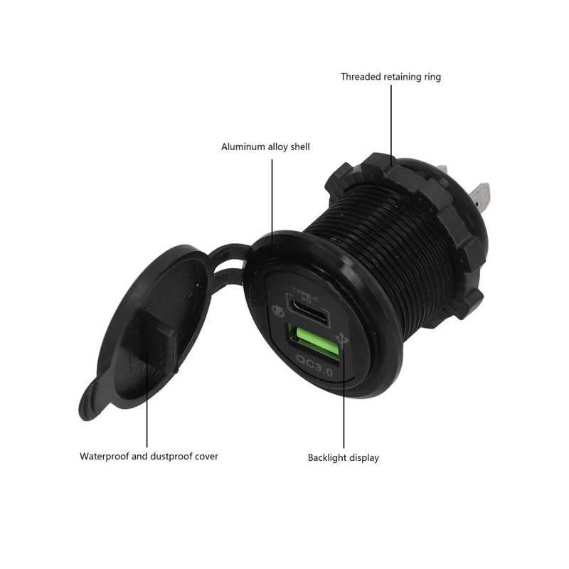 Modifiziertes Autoladegerät PD+QC3.0 Schnellladung, grüne Hintergrundbeleuchtung, automatische USB-Steckdose für 12–24 V