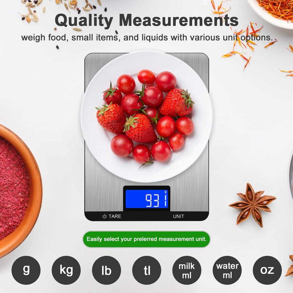 FODWET Digitale Küchenwaage mit großer Plattform - 22lb/10kg Präzisions-Lebensmittelwaage mit 1g Genauigkeit & Tarafunktion, Multifunktion