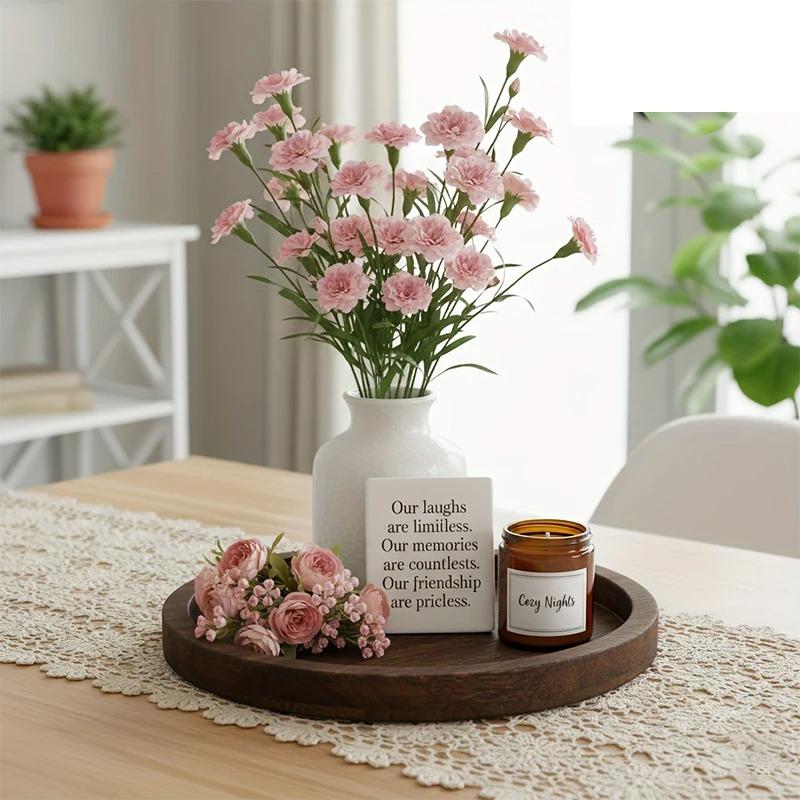 Rustic Round Wooden Serving Tray Decorative Ottoman Tray for Candles Vases & Table Centerpieces Home Decor