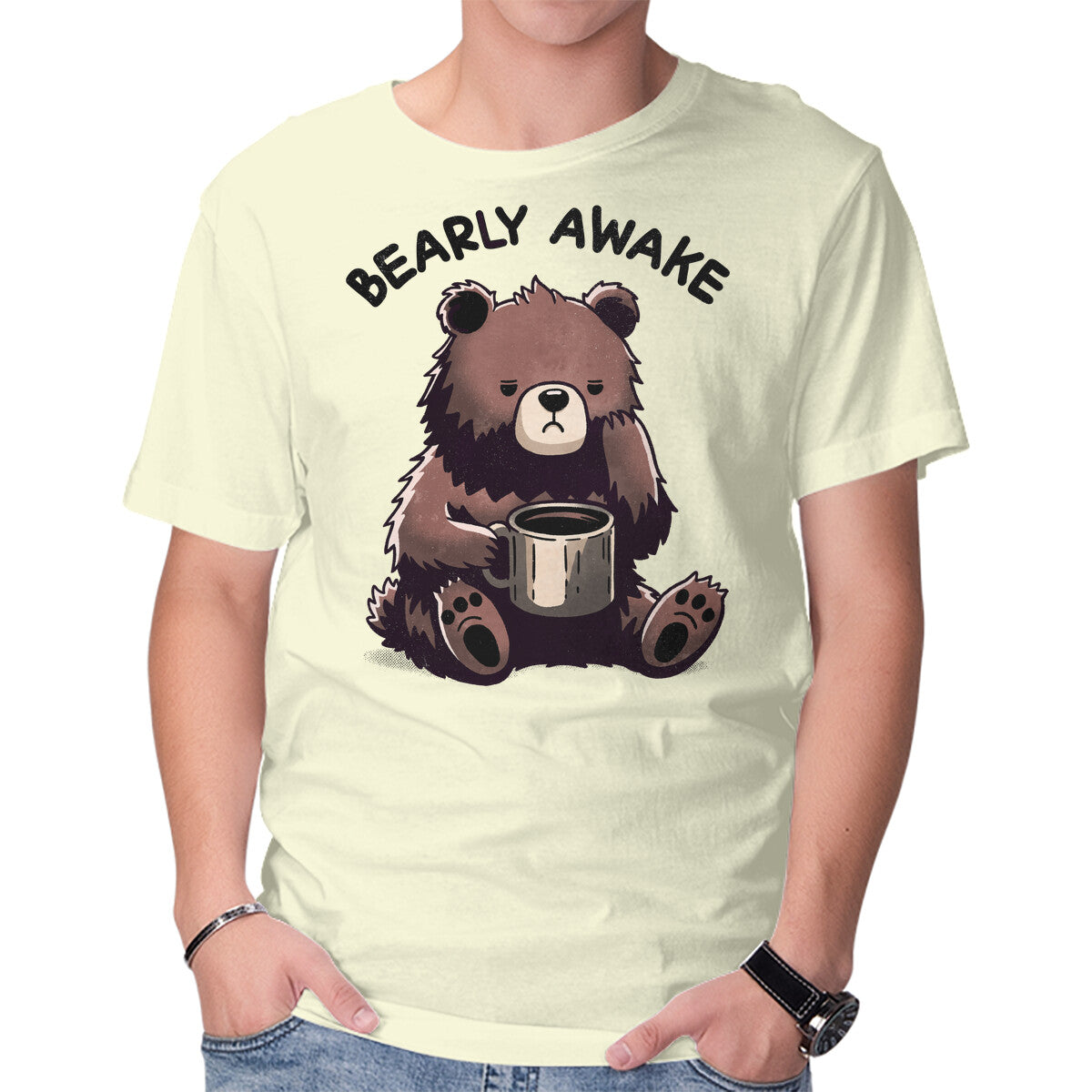 Unisex Crew Neck T-Shirt Bearly Awake Graphic Short Sleeve Casual Tee L